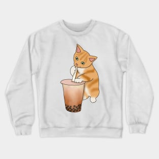 Cat Boba Tea Bubble (fluffy orange cat) Crewneck Sweatshirt